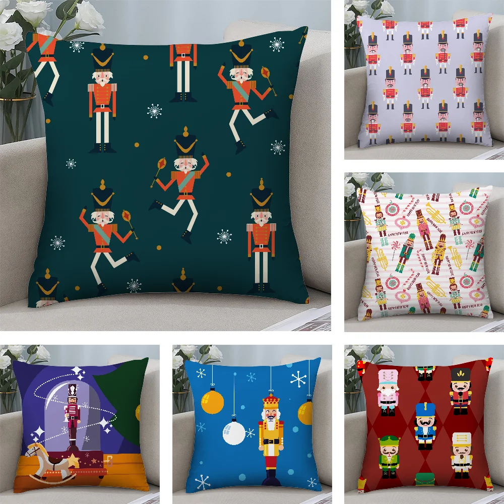 

Art N_Nordic Nutcracker Soldier Toy Pillow Case Plush Fabric Soft Double Sided Print Sofa Cushion Cover Throw Pillow Covers