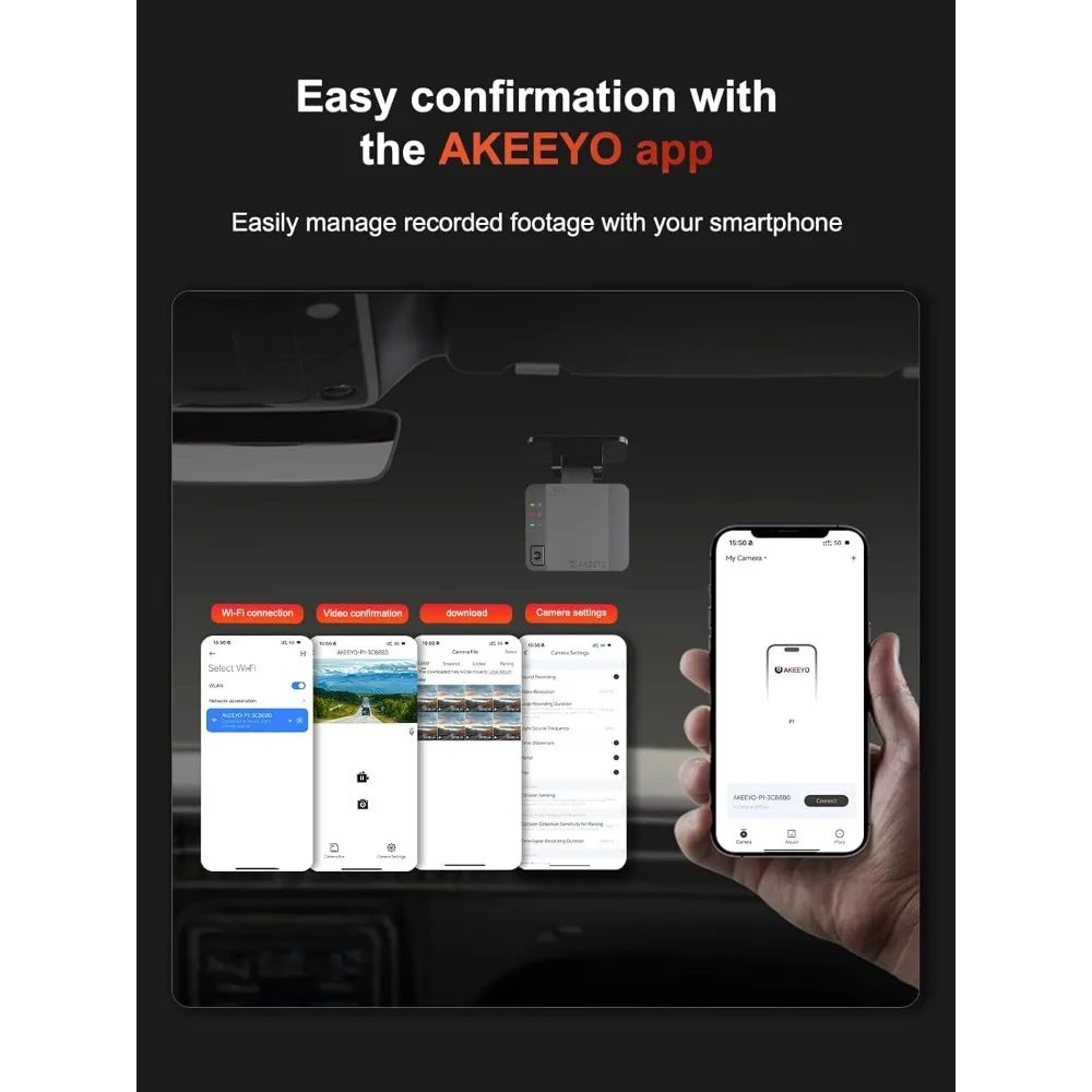 كاميرا سيارة Dash Cam FHD 1080P، كاميرا AKEEYO WiFi Dash للسيارات، كاميرا داش لاسلكية أمامية صغيرة مع تطبيق، رؤية ليلية WDR، مستشعر G #2