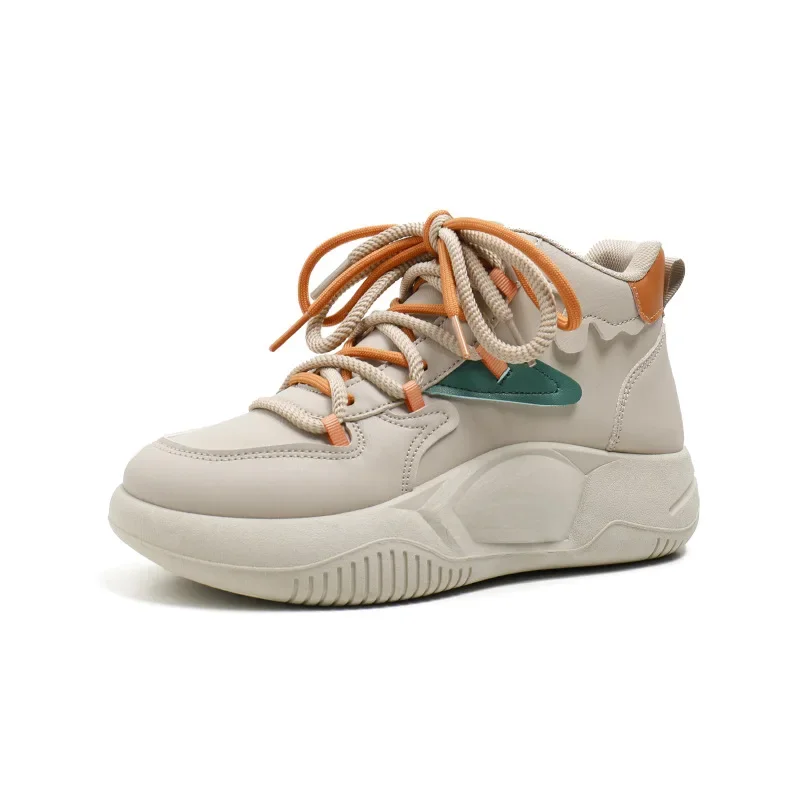 Scarpe da donna con suola spessa in vera pelle, scarpe bianche versatili, scarpe da papà più vendute da donna