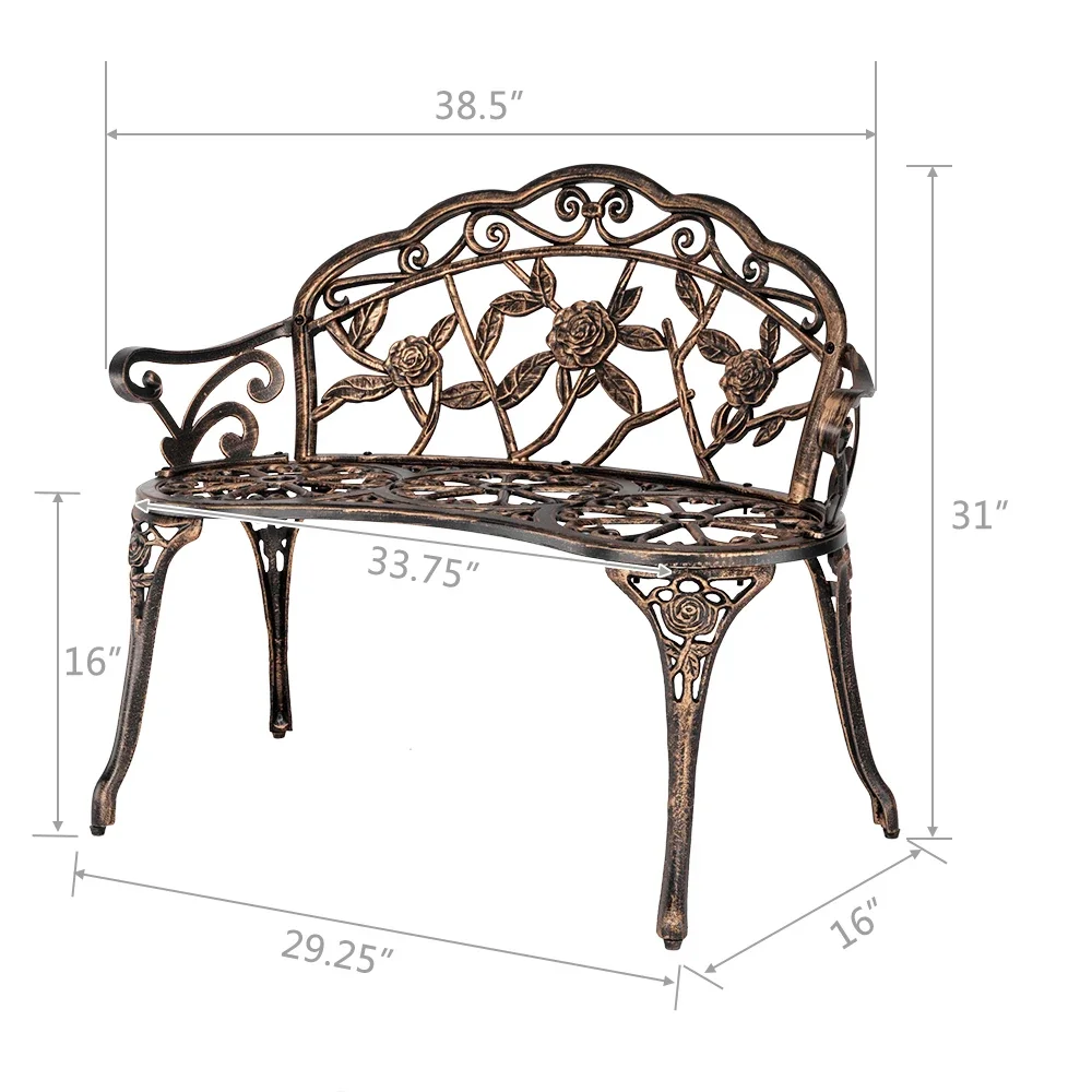 Silla de parque d38,5 pulgadas para exteriores, banco deocio, asiento d hierro antico rrosivo, terrasse, respaldo, jardín, exter