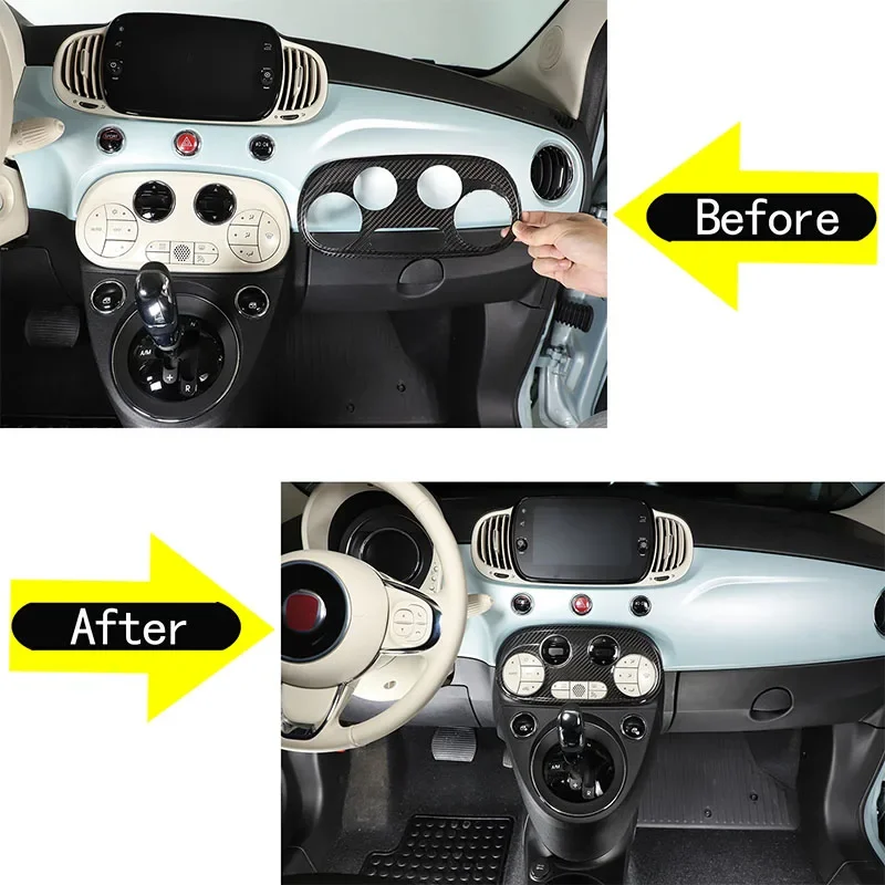 For Fiat 500 2016+ real carbon fiber car styling car air conditioning adjustment switch button frame sticker car accessories