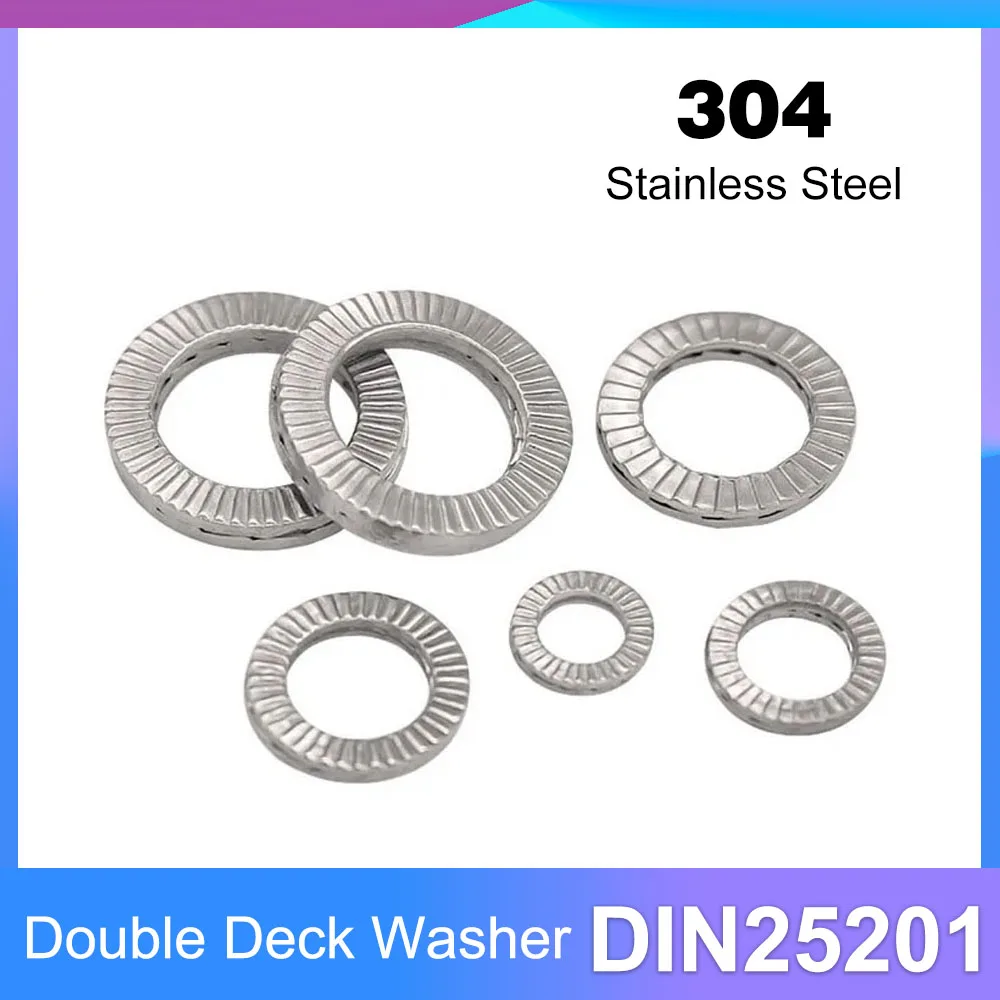 

Double Deck Self-locking Washer M4 M5 M6 M8 M10 M12 M14 M16 DIN25201 304 Stainless Steel Wedge Lock Loose Shock Proof Gasket