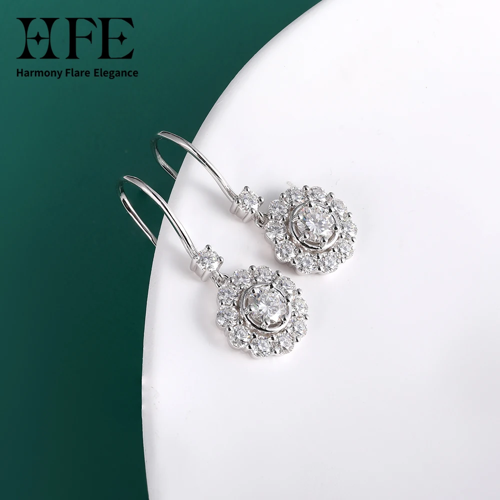 

Серьги-крючки HFE D цвета с муассанитом, круглые серьги-крючки из стерлингового серебра 925 пробы с бриллиантами лабораторного производства, женские свадебные украшения для помолвки и вечеринки