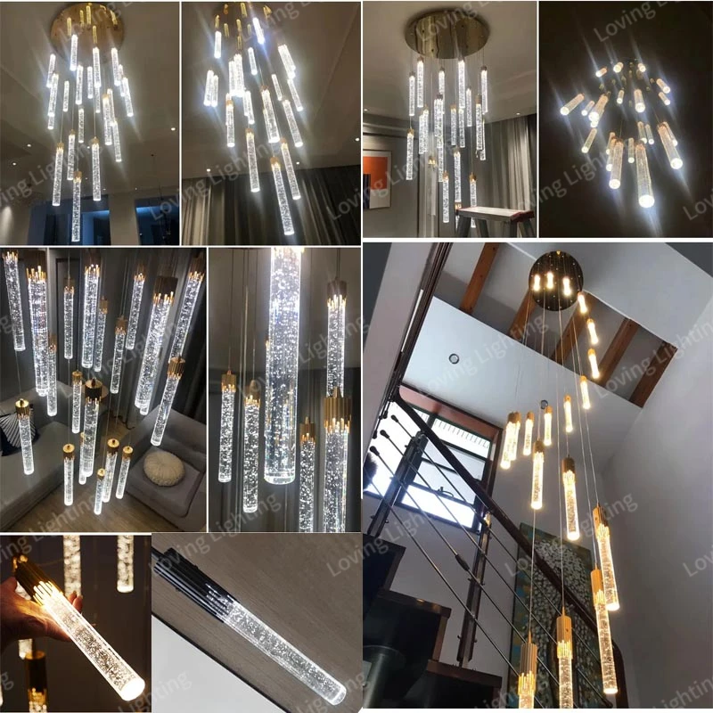 Lustre de teto de cristal longo moderno, villa de luxo, mesa de jantar, escada, lâmpadas para decoração de quarto, luzes led, eletrodomésticos