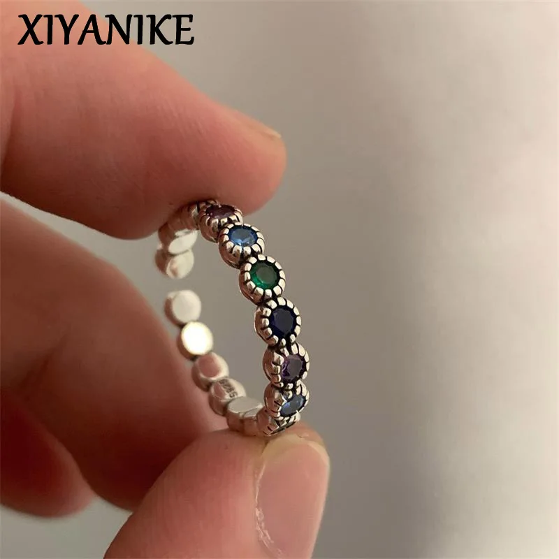 

XIYANIKE Retro Multi Color Zircon Open Cuff Finger Rings for Women Girl New Fashion Trendy Jewelry Gift Party anillos mujer
