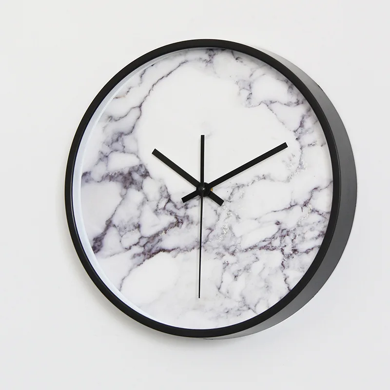 Relógio de quarto com padrão de mármore circular de pedra de 30 cm