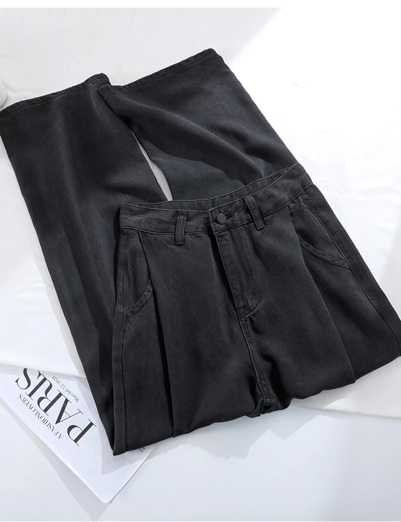 

Y2k black Tencel denim trousers women 2024 summer thin high waist drape loose pleated wide leg trousers mopping trousers