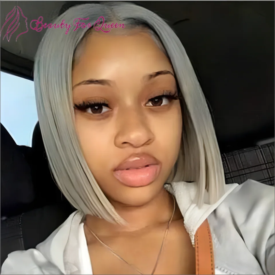 Grey Short Bob Lace Wigs Straight Lace Wigs Colored Sliver Gray Lace Wigs Brazilian Remy Hair Wig 150% Density Cheap