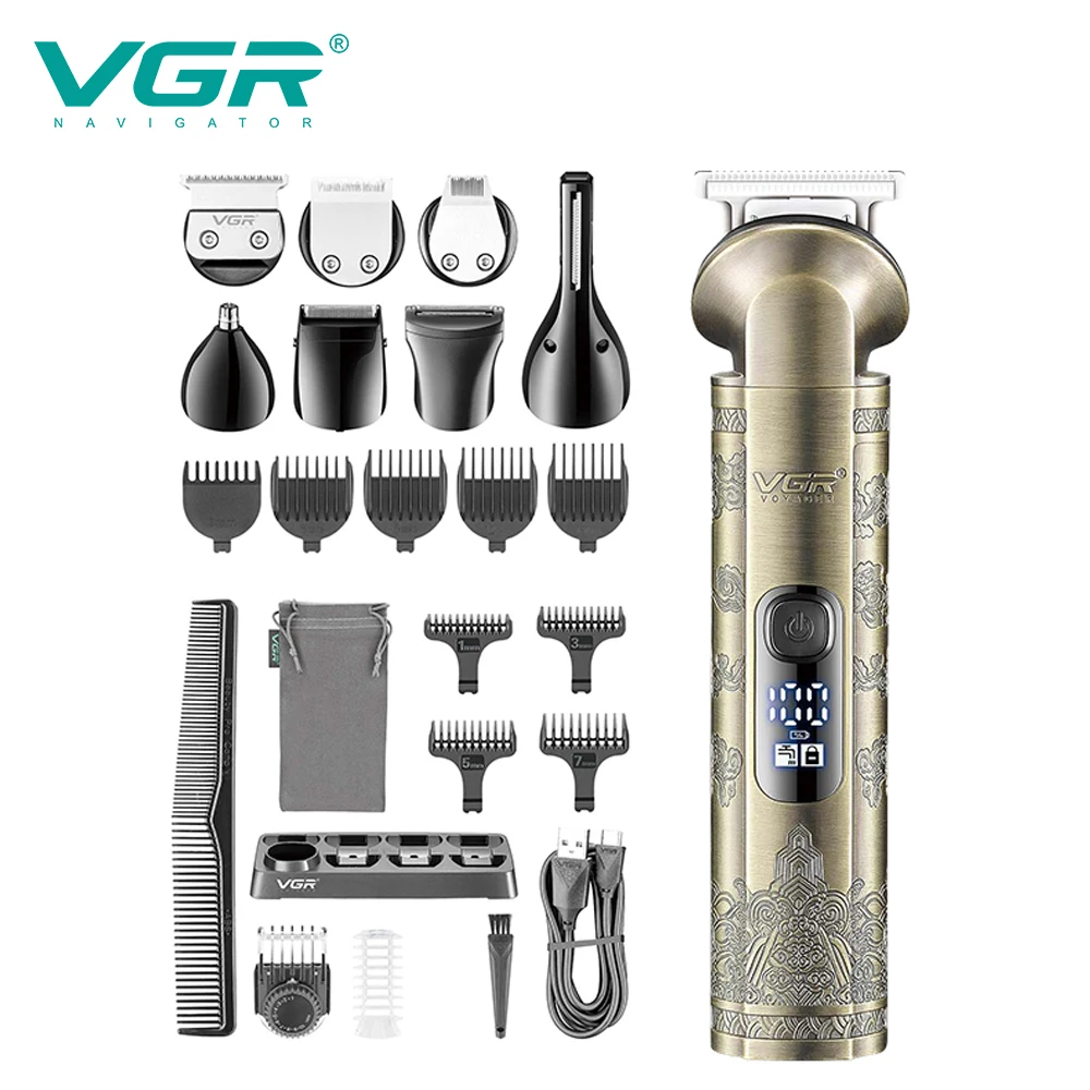 VGR 110 6-in-1 multifunctional hair clipper, metal retro body hair trimmer, home carving pusher, nose hair trimmer, shaving hair