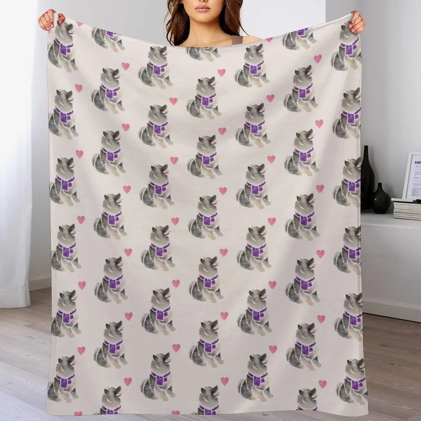 

Watercolour Keeshond 2 Throw Blanket Summer Cute Plaid Furrys cosplay anime Blankets