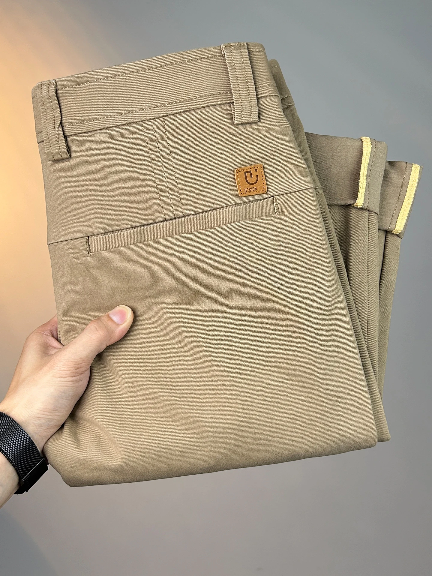 

Hong Kong High-End Men's Casual Pants Fleece Lined Slim Straight Versatile Comfortable Business Elastic Long Dad Pants