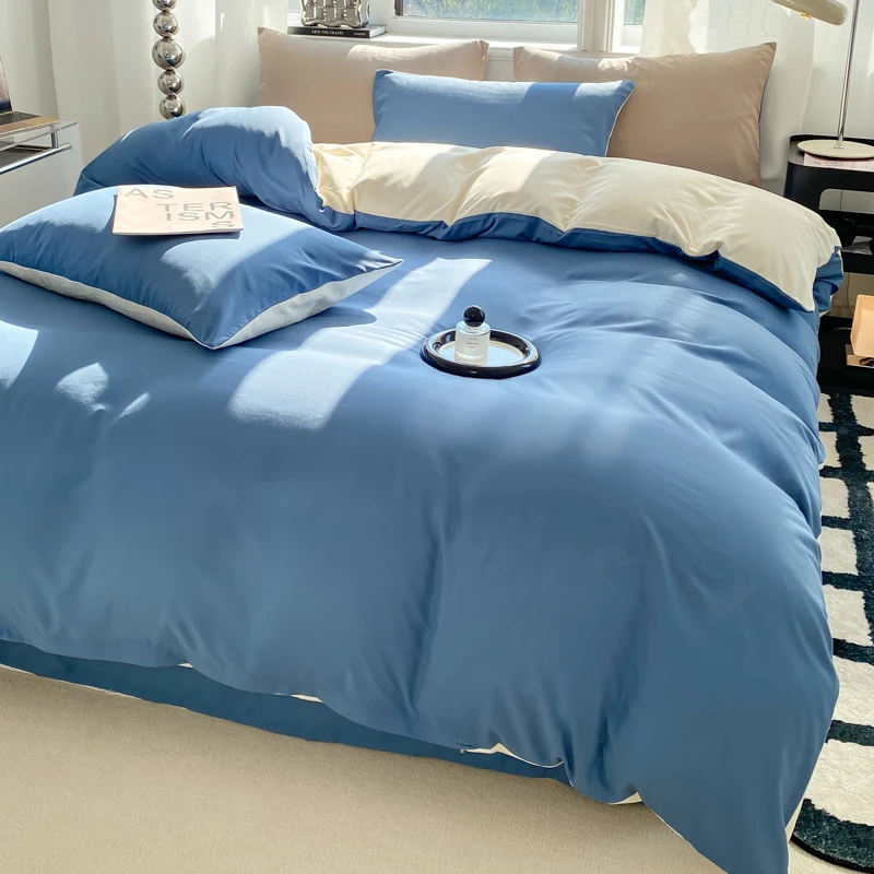 Ins Style Solid Color Duvet Cover Set Washed Cotton Bedclothes Comforter Cover Pillowcase Soft Bedding Sets Quilt Covers 220x240