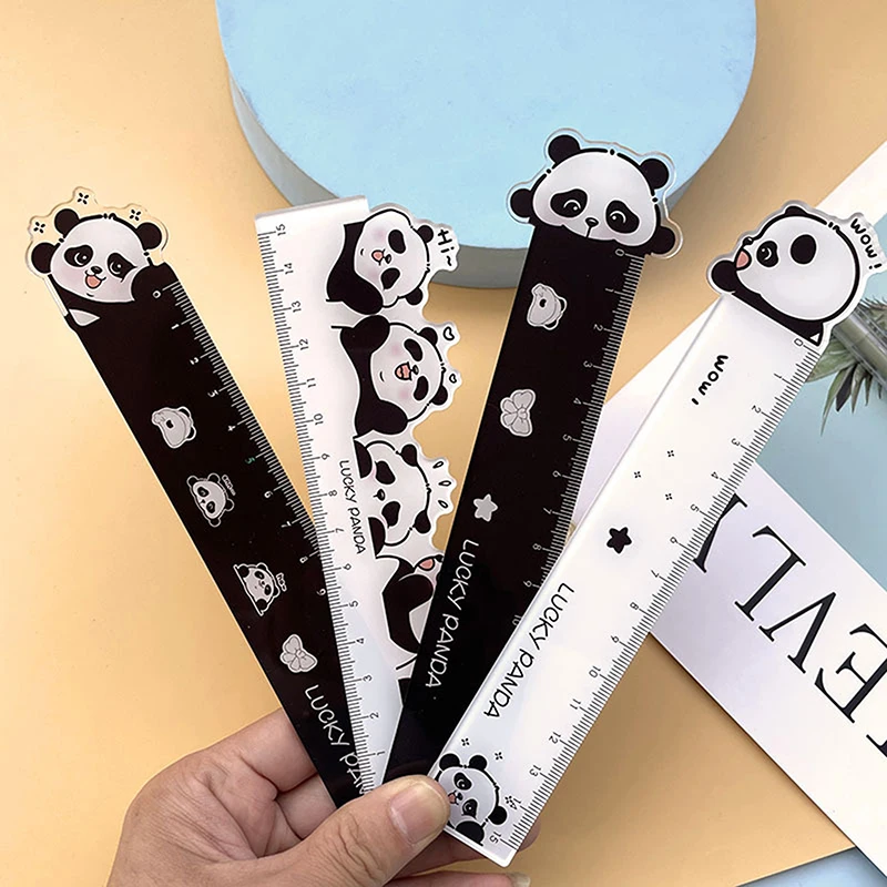 Bonito dos desenhos animados Panda Régua para Material Escolar, Régua acrílica de alta qualidade, Ferramentas de desenho criativo, Papelaria Kawaii, Presentes