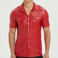Camisas de cuero PU para hombre, manga corta elástica, calidad superior