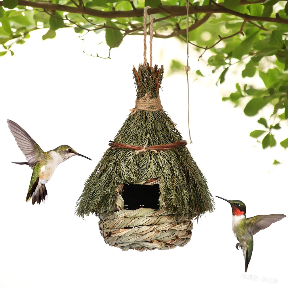 Hand-woven Natural Grass Bird Cage House With Hanging Rope Multipurpose Bird Nest Shelter Hut Pet Supplies Bird Accessories