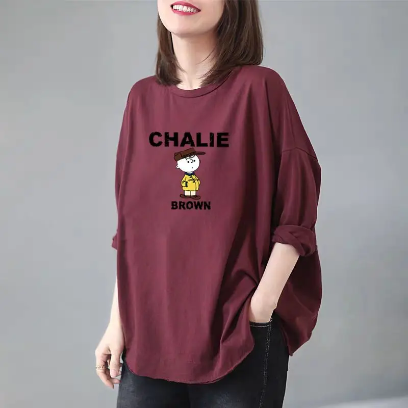 

Comfort Skin Friendly Leisure Versatile Commute Printing Lovely Loose Round Neck Women's Long Sleeved T-shirt Spring Autumn 2024