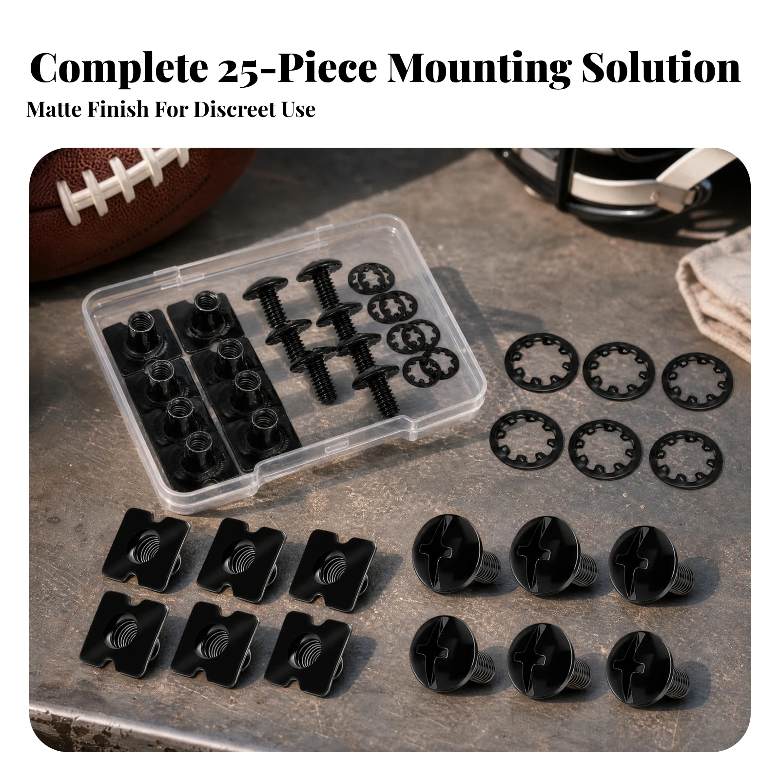 24 Pieces Football Equipment Hardware Black Finish Football Backboard Hardware Kit Slotted Screw and Nut Kit with Storage Box