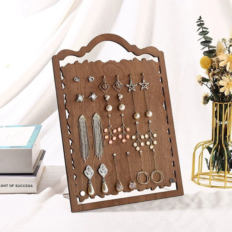 

Vintage Wooden Earrings Display Stand Large Capacity Ear Stud Dangle Earring Hanging Holder Jewelry Storage Rack Showcase Props