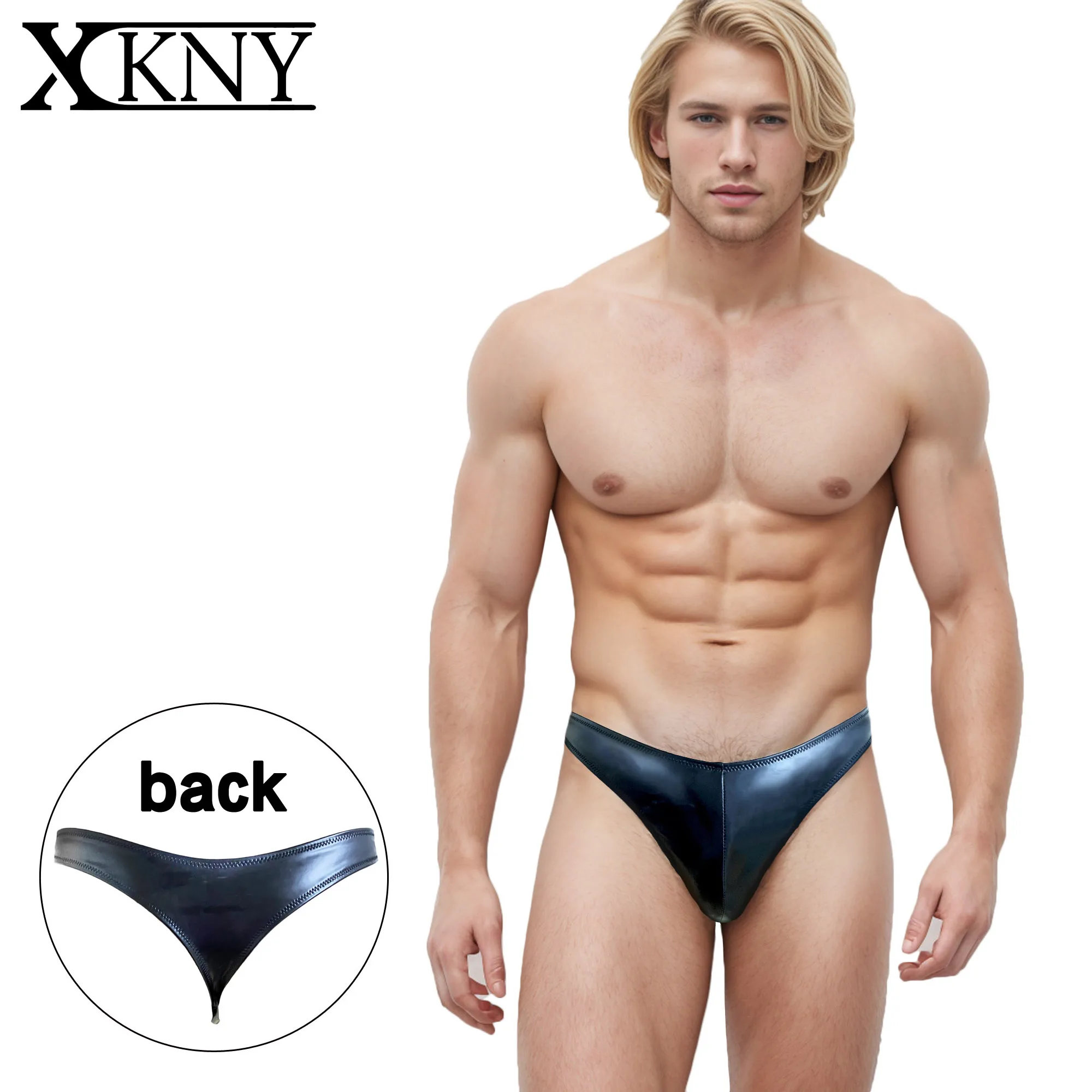 

XCKNY PU men big sizeT-shaped trousers sexy glossy pants bikini high split sexy bottoming underpants