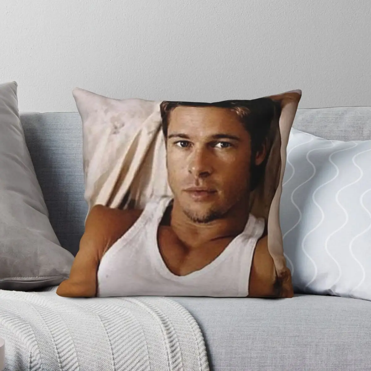 Brad Pitt 90s Pillowcase Polyester Linen Velvet Creative Zip Decorative Pillow Case Home Cushion Case