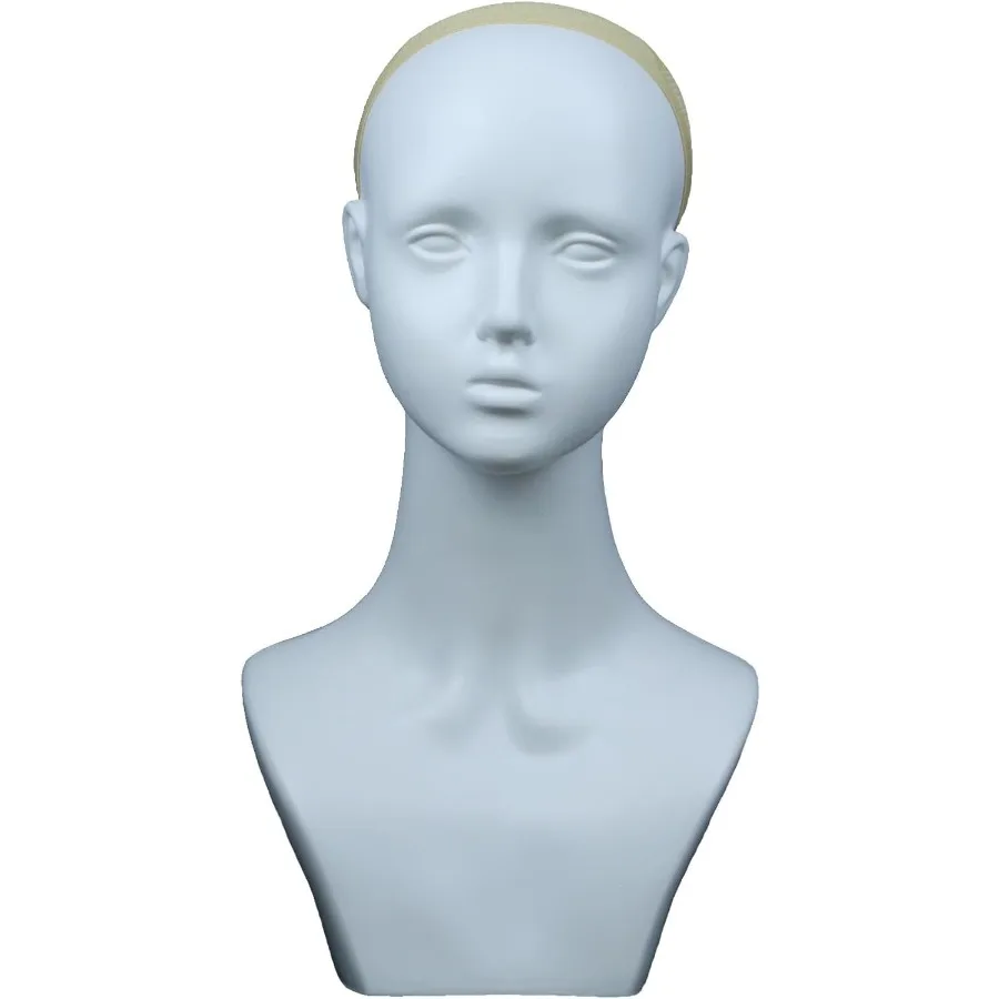 

Female Mannequin Head with Half Shoulders for Wigs Hats Scarves Earnings Necklaces Sunglasses Headphones Masks Display in White