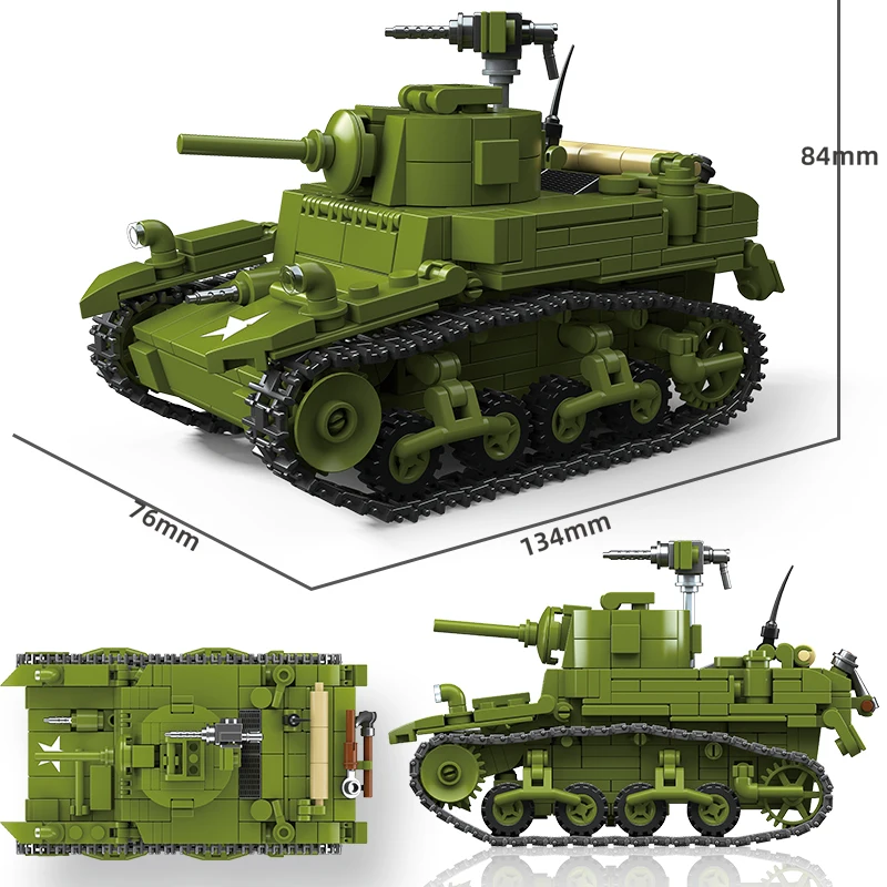 883-delige US M3A1 Stuart lichte tank bouwstenen set, militair leger tank model kit, verzamelbaar gepantserd voertuig bouwstenen speelgoed cadeau