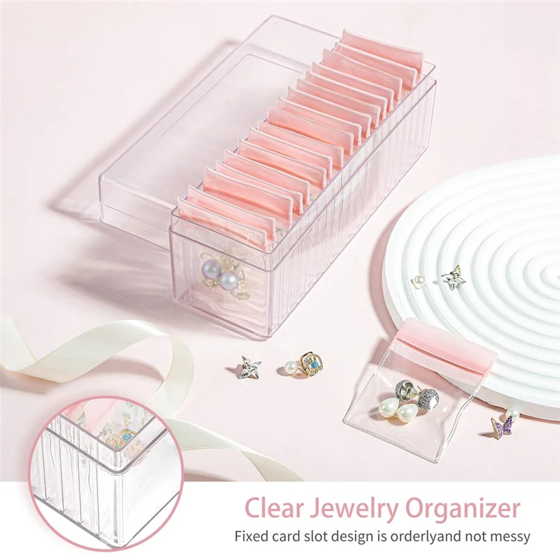 

ABWP-акриловая шкатулка для драгоценностей, прозрачный органайзер для ювелирных изделий с 20 портативными антиокисливающими сумками на молнии из ПВХ, дорожный футляр для ювелирных изделий