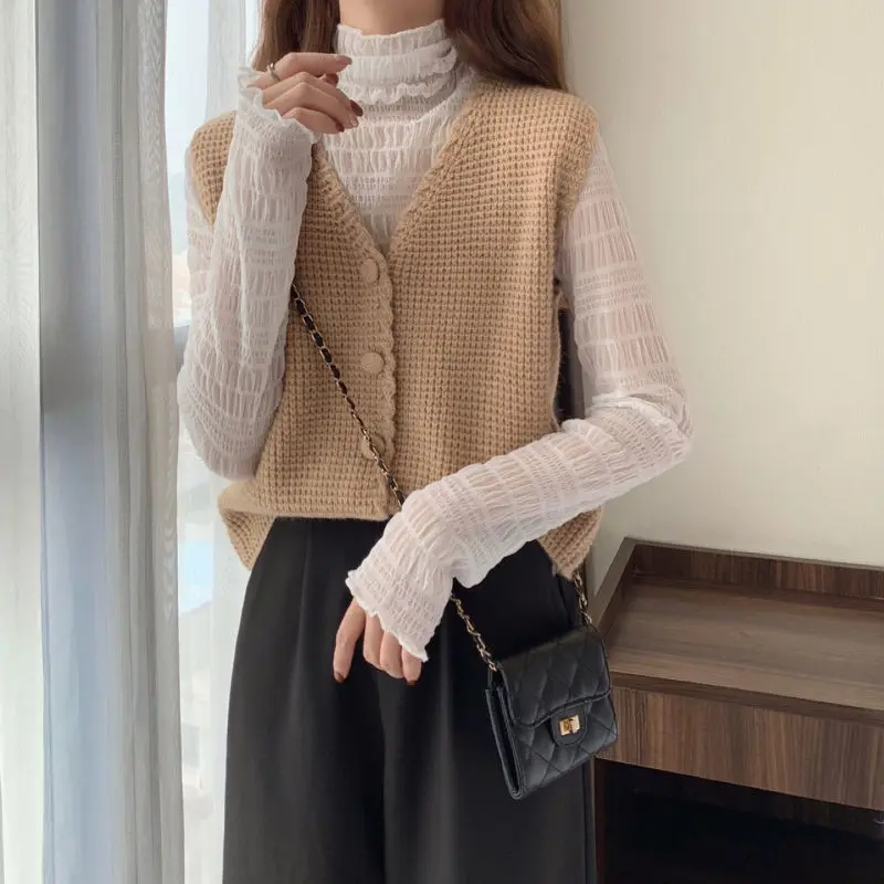 Sweater Vest Women Japan Style Loose V-neck Knitted College Ropa Lovely Minimalist All-match Harajuku Leisure Fashion Female BF