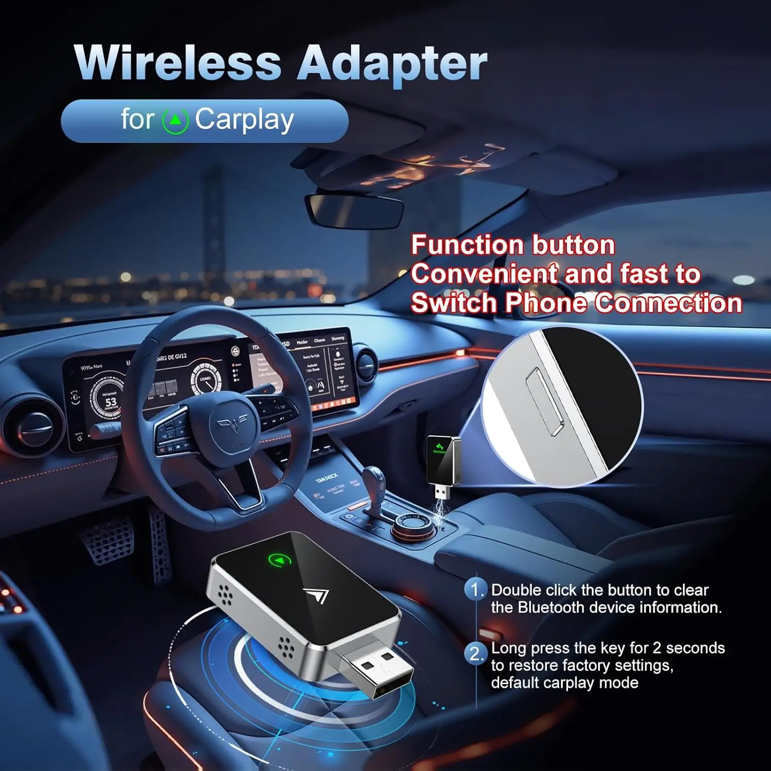 

Беспроводной адаптер CarPlay для iPhone: быстрый и стабильный адаптер для преобразования проводного CarPlay в беспроводной.