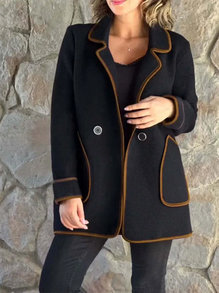 

Black Sexy Women Coat Jacket Autumn Winter New Streetwear Fashion Button Long Sleeves Lapel Jacket Female Versatile Clothing Top
