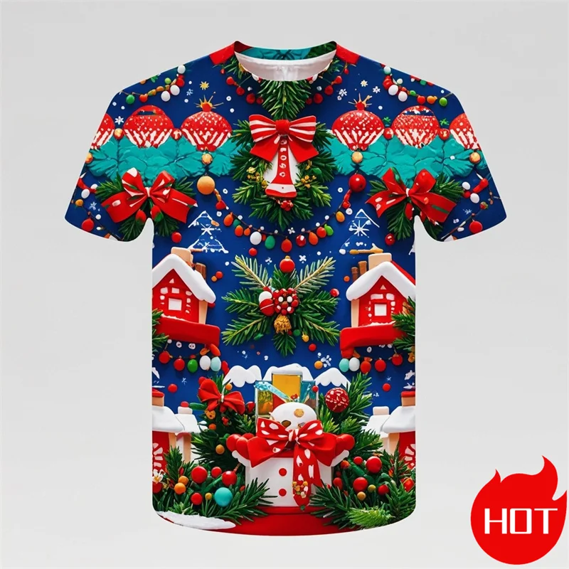 Summer Fashion 3D Printed Merry Christmas T Shirt Cute Santa Xmas Graphic T-shirts Men Funny Streetwear Tee Shirts Mens Clothing