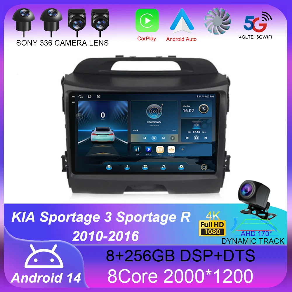 

For KIA Sportage 3 Sportage R 2010-2016 Android 14 Car radio Android Carplay Multimedia Player Car stereo 4G wifi Qualcomm 2din