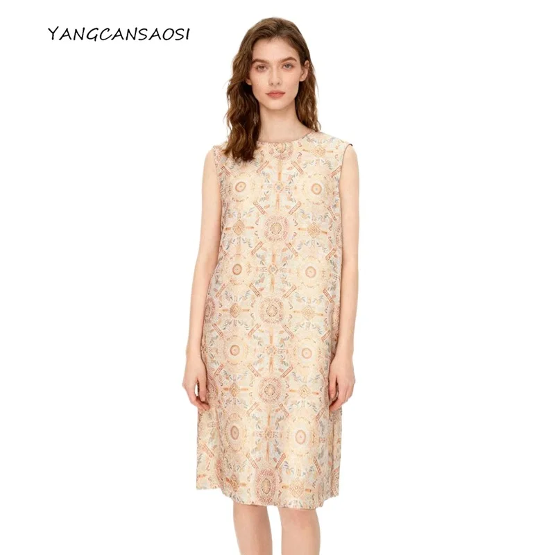 

Women's Fashionable Summer Clothing Temperament 100% Natural Mulberry Silk Shu Brocade Round Neck Skin Friendly Vest Dress