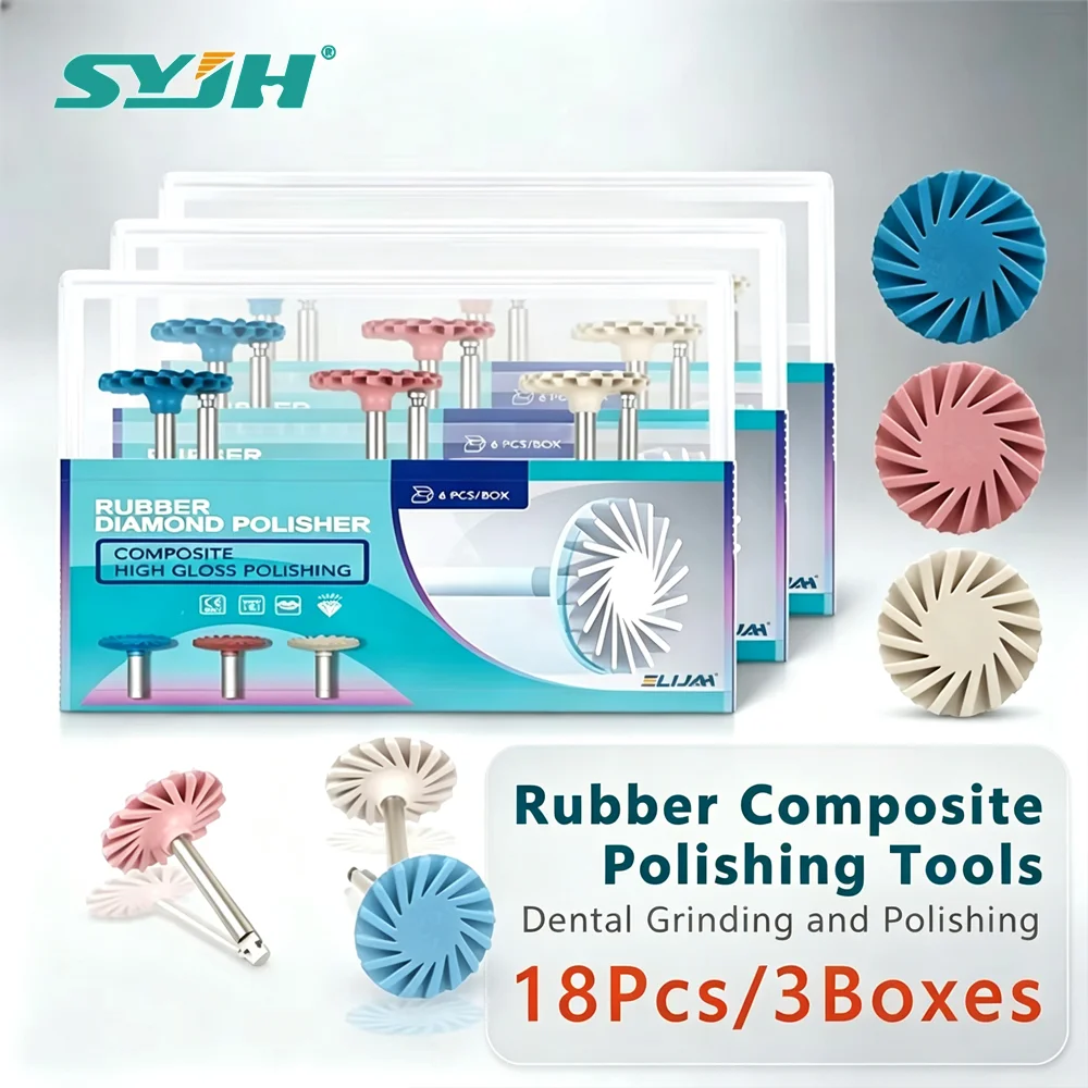 18Pcs/3Boxes SYJH Dental Rubber Polisher Composite Resin Polishing Diamond System Spiral Wheel Flexible Dentist Brush Tools
