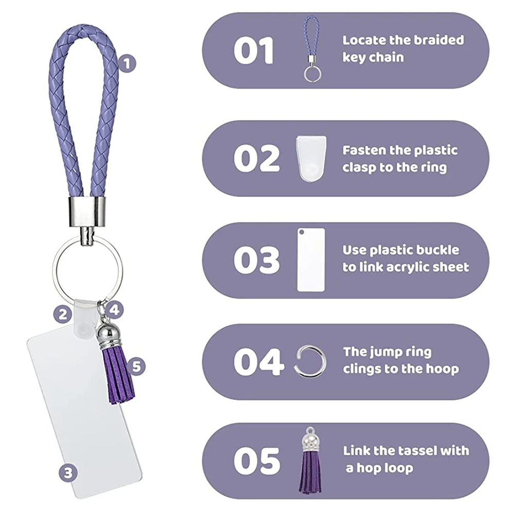 Acrylic Keychain Blanks Kit, Including Key Rings,Key Chain, Tassels, Woven Keychains for DIY Keychain Vinyl Crafting