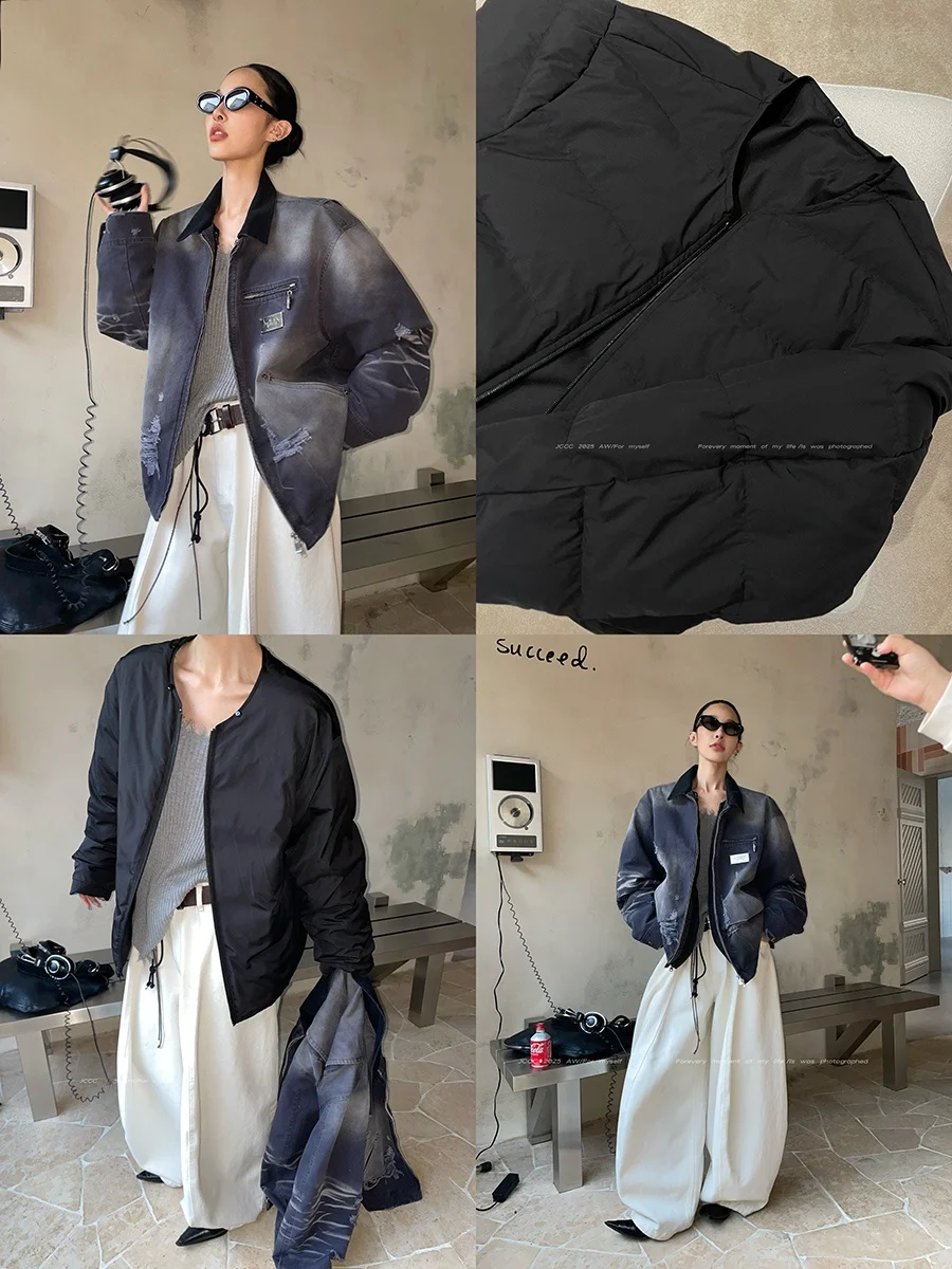 

Warm Nuclear Denim Jaet 00% Cotton Waed out Vintage Sle Women's Cardigan Coat with oulder-Length Sves And Zipper