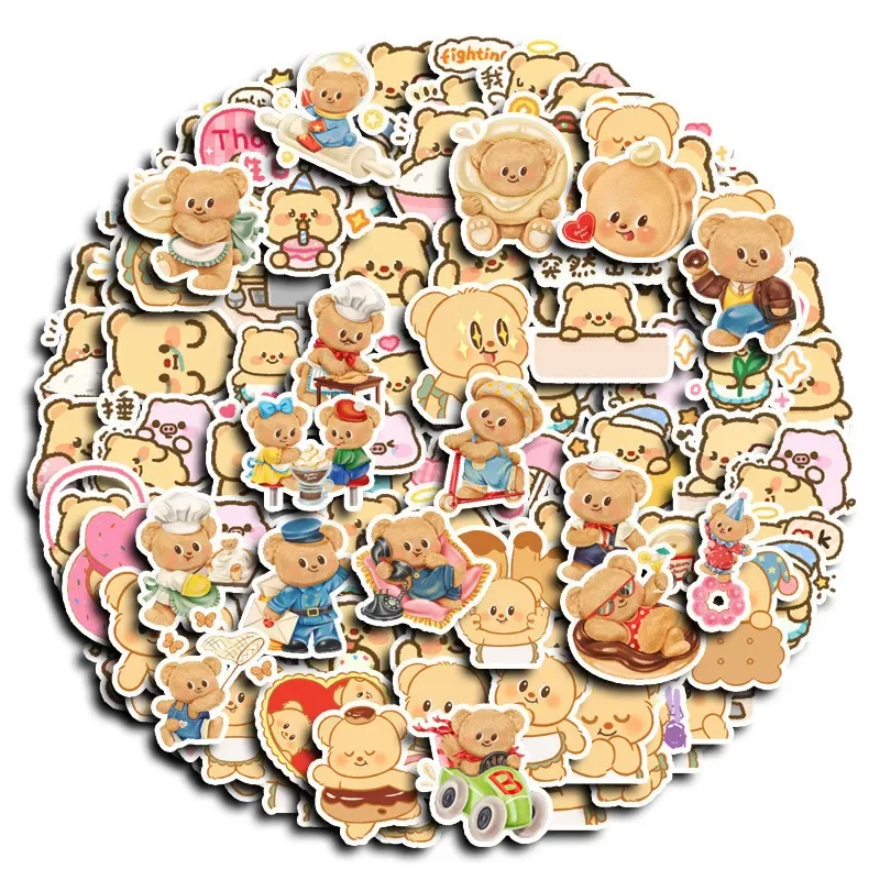 100PCS Cartoon Cute Butter Bear Graffiti Stickers for Bicycle Hand Account Pencil Case Decals