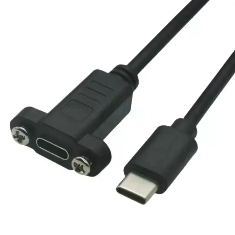 1Pcs Panel Mount Type-C USB-C Male To Female Extension Cable With Screw Hole Lock Connector Cable 0.3/0.5/1/1.5 Meters