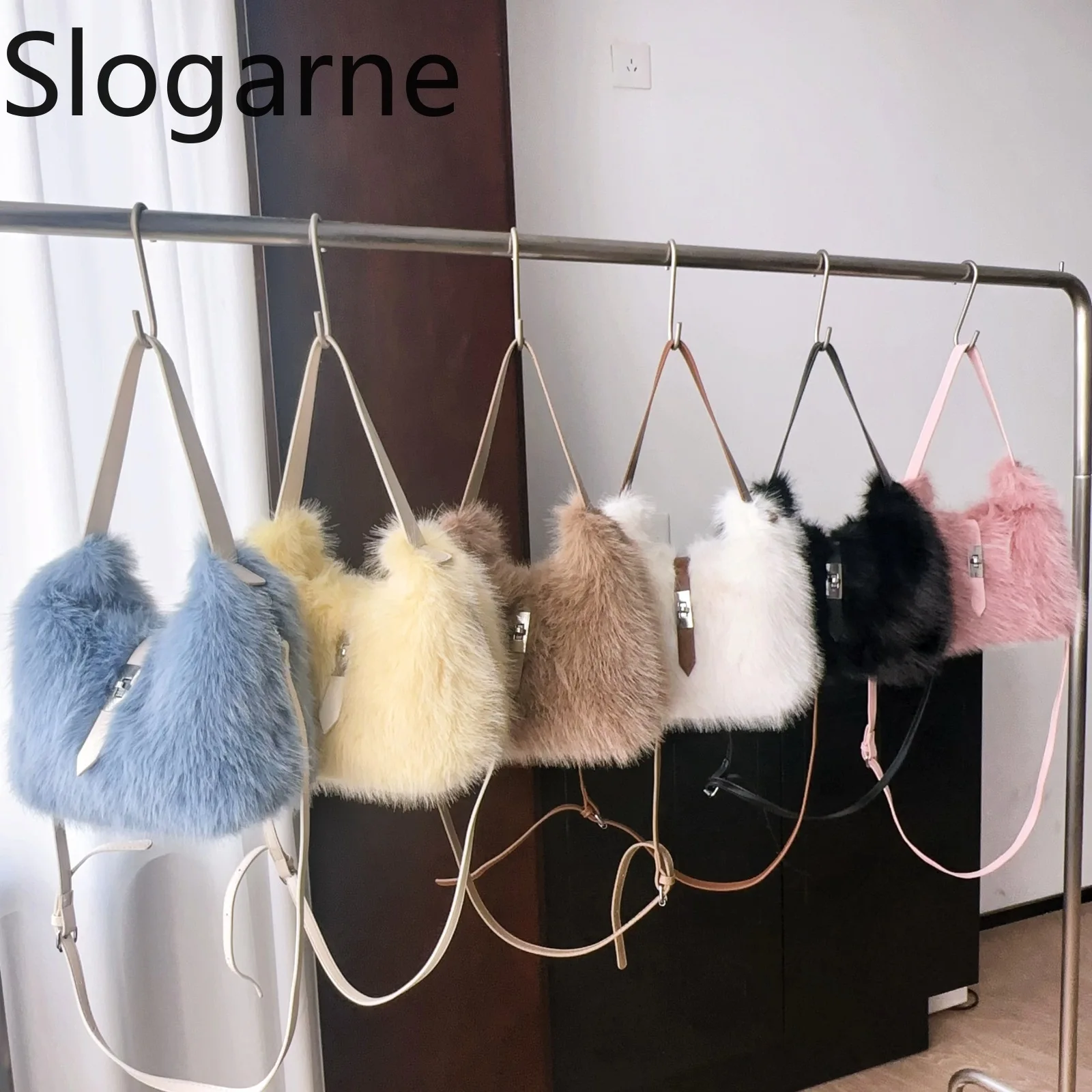 جديد تصميم فو الأرنب الفراء حقيبة كتف المرأة الفاخرة رقيق تحت الإبط حقيبة ساع السيدات الشتاء فروي حقيبة يد الفراء مخلب المحفظة #1