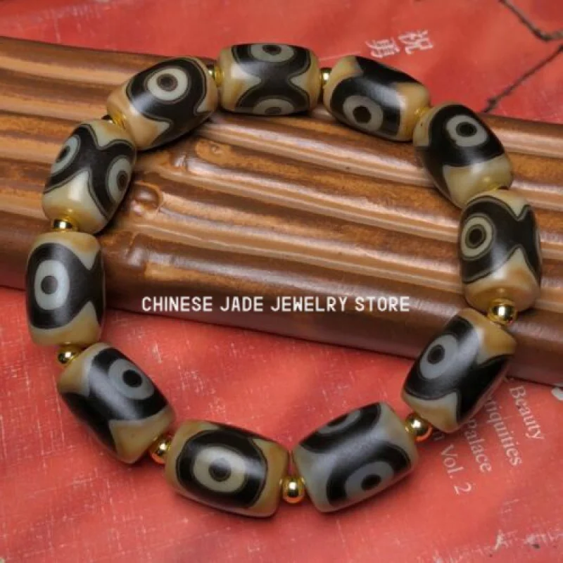 

Himalayan Tibetan DZI Beads Old Agate 3 Eye Totem Amulet Bracelet HandString GZI