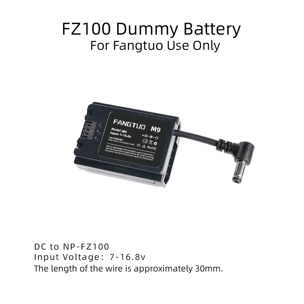 For Sony Cameras, FZ100 Dummy Battery, DC Port and D-Tap Port, Custom Short Cable Version.
