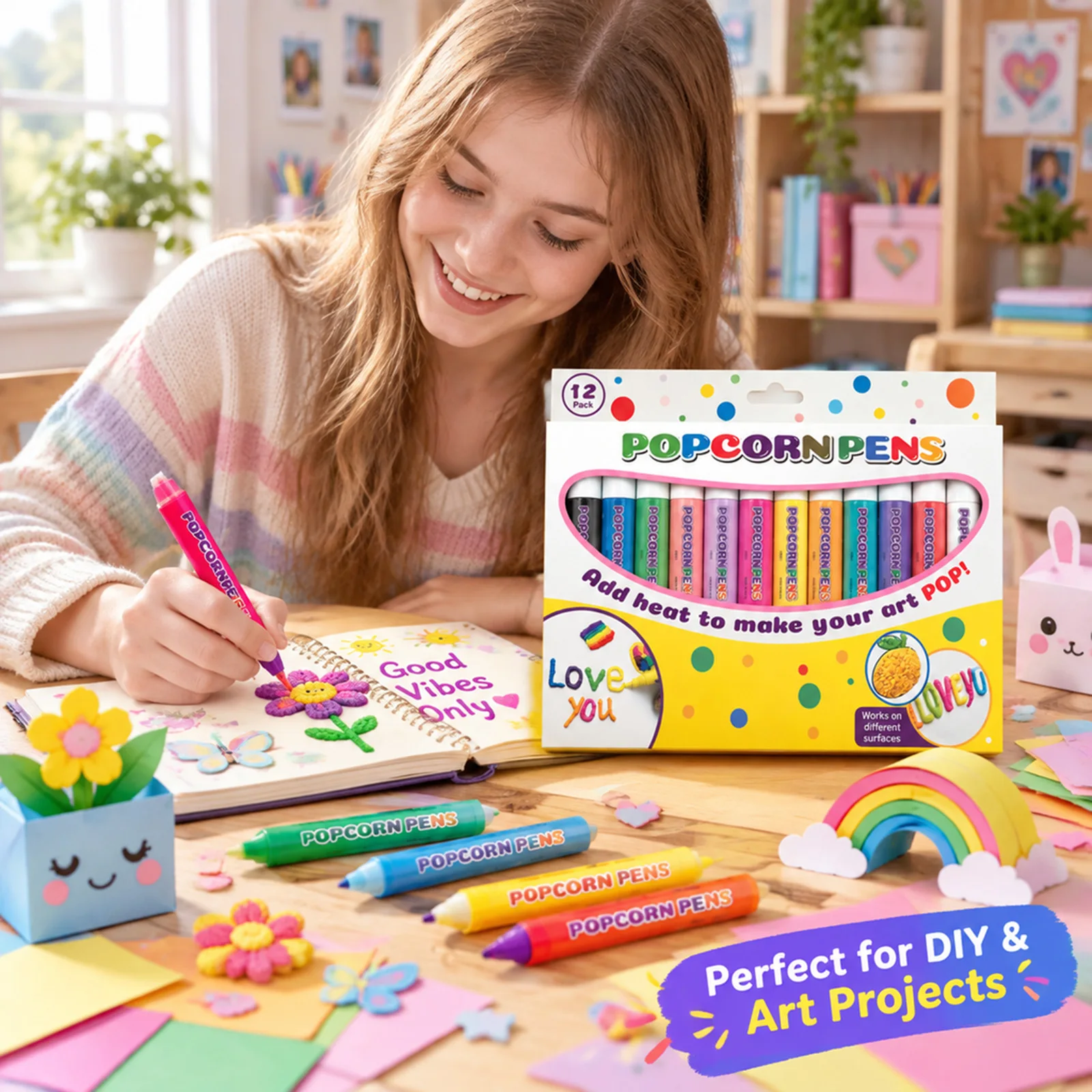 12 Colors Popcorn Pens Puffy Paint Pens 3D Art Markers Heat Activated Raised Texture for Paper DIY Craft Card Scrapbook Pens image 5