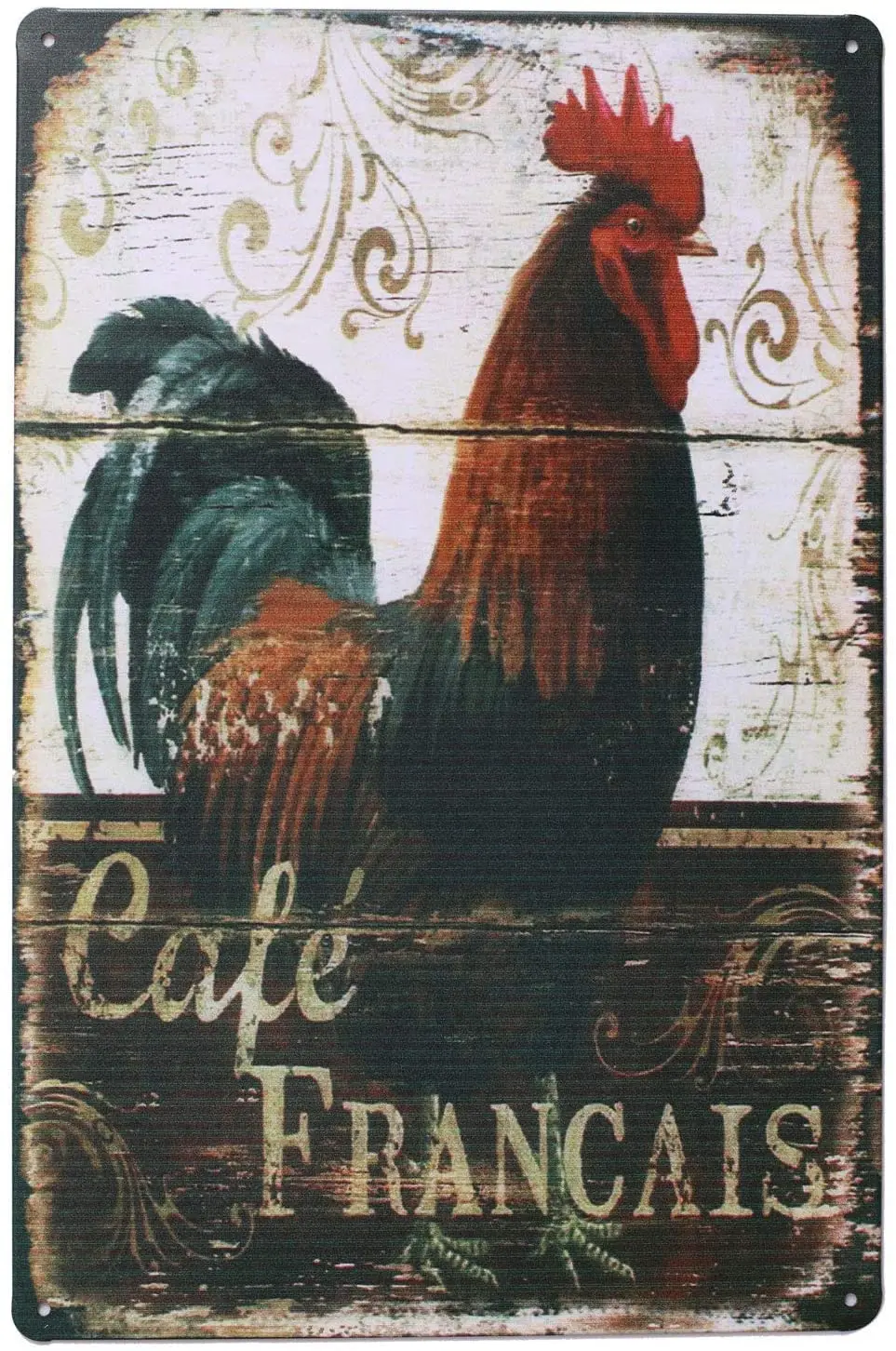 Letrero de metal retro con diseño de gallinas felices y gallo, placa decorativa para pared, arte shabby chic, regalo
