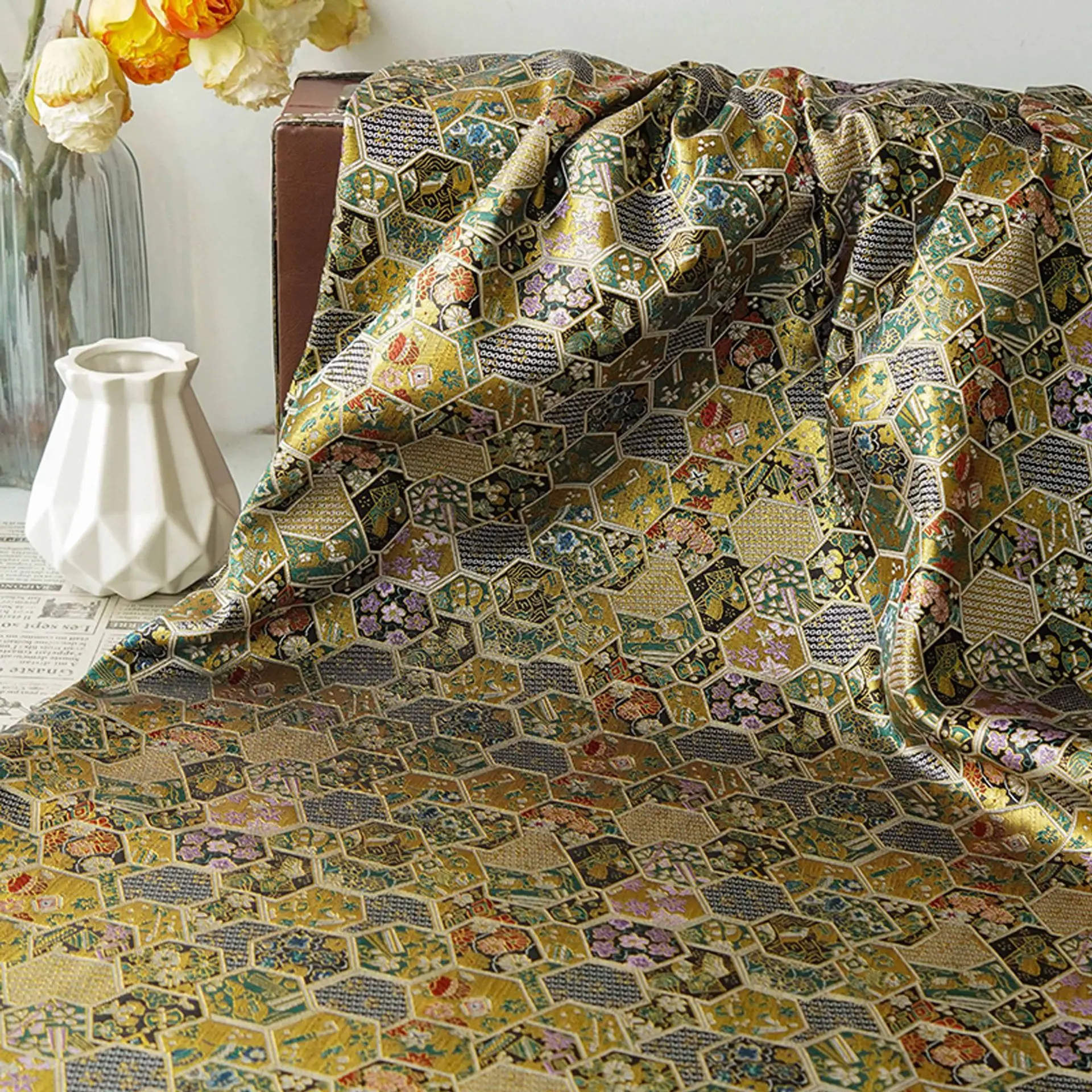 

New Abstract Geometric Floral Brocade Fabric High Quality Handmade Kids Women's Dress Home Designer Fabric