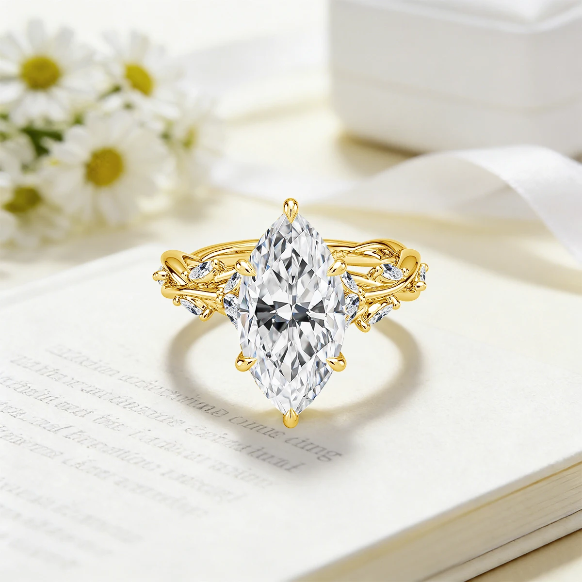 925 Sterling Silber 3 Karat Marquise-Schliff Moissanit-Ring Ausgehöhlter Totem-Ranken-Verlobungsring Brautschmuck – Detail 4