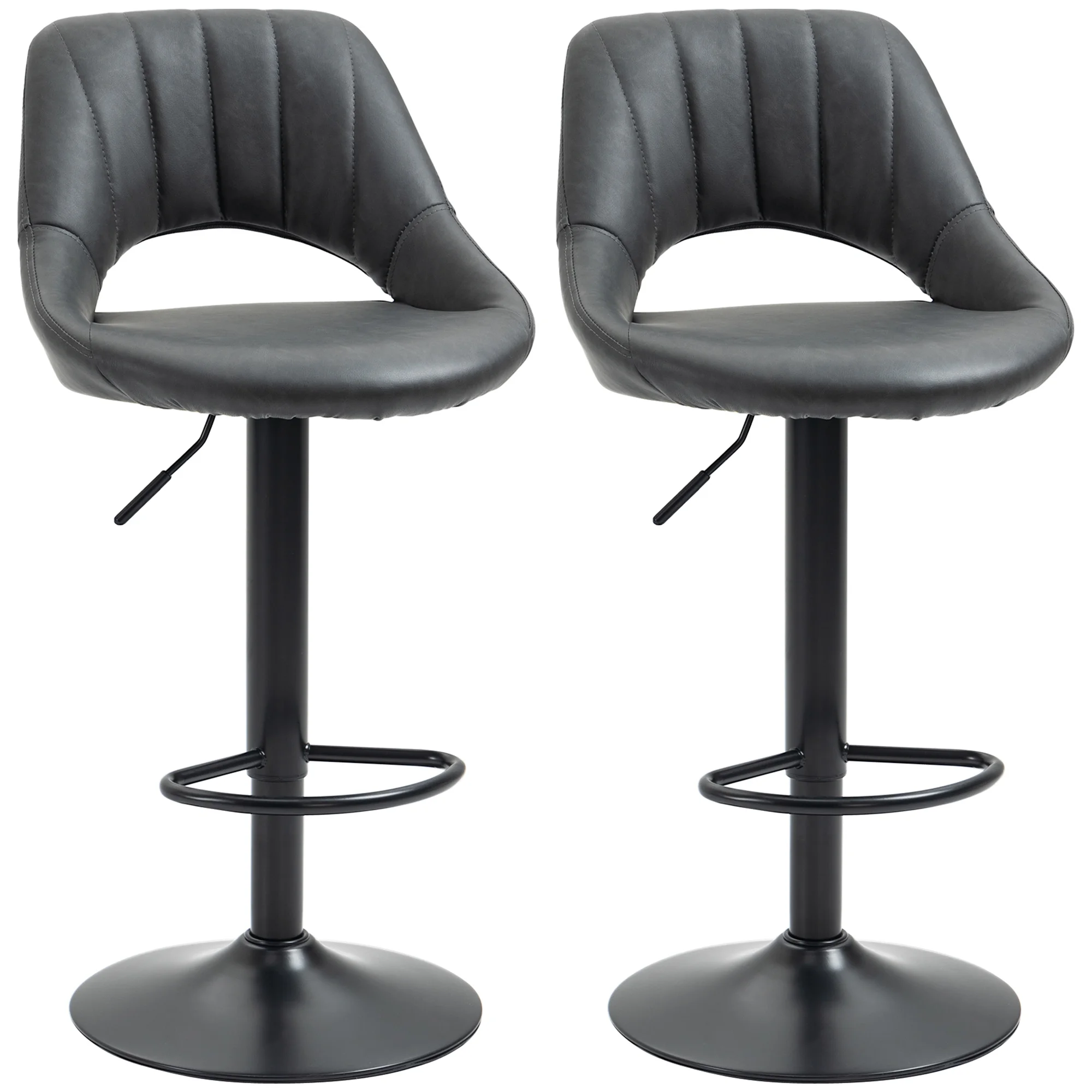 HOMCOM Barstools Set of 2 Adjustable Swivel Height Gas Lift PU Leather Chairs