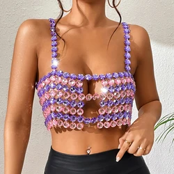 Glitter Colored Bead Camisole Body Jewelry Interesting Accessories For Women Sexy Ladies Crop Top Fashionable Outerwear Bra