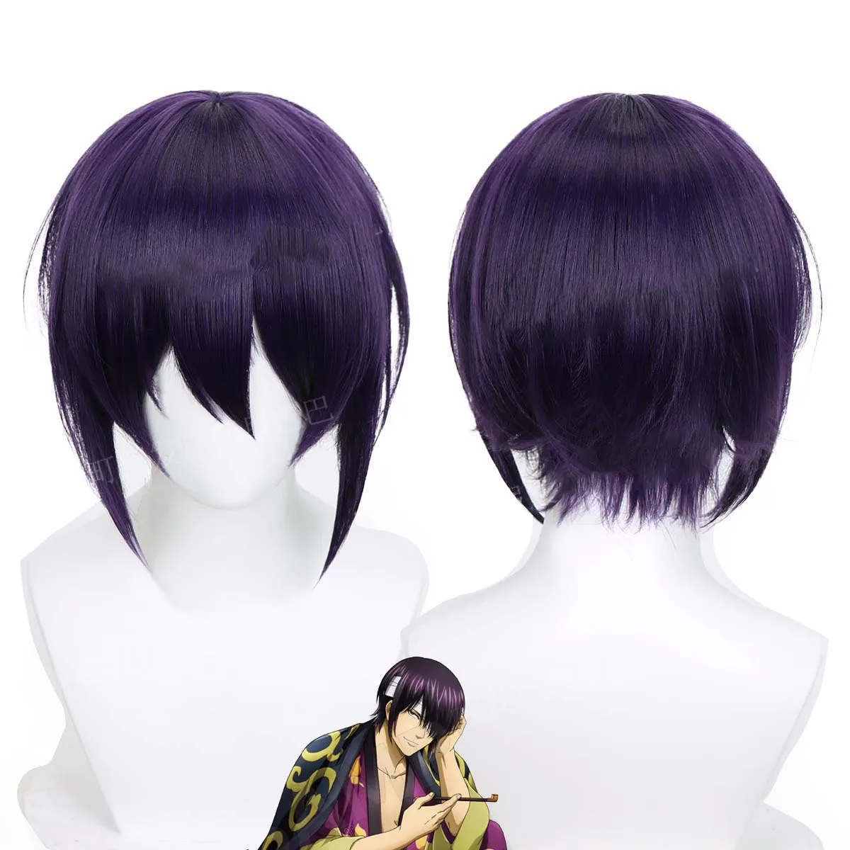Anime Men GINTAMA Takasugi Shinsuke Purple Short Synthetic Hair Wig