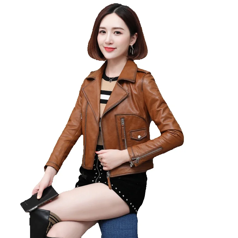 

Spring New Sheepskin Leather Clothes Women's Genuine Leather Clothes Short Casual Slimming Motorcycle Coat