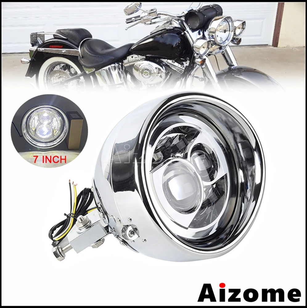 Steel 7 inch LED Headlight Motorcycle Round Head Light Lamp For Harley Softail Dyna Sportster Chopper Bobber Cafe Racer Headlamp